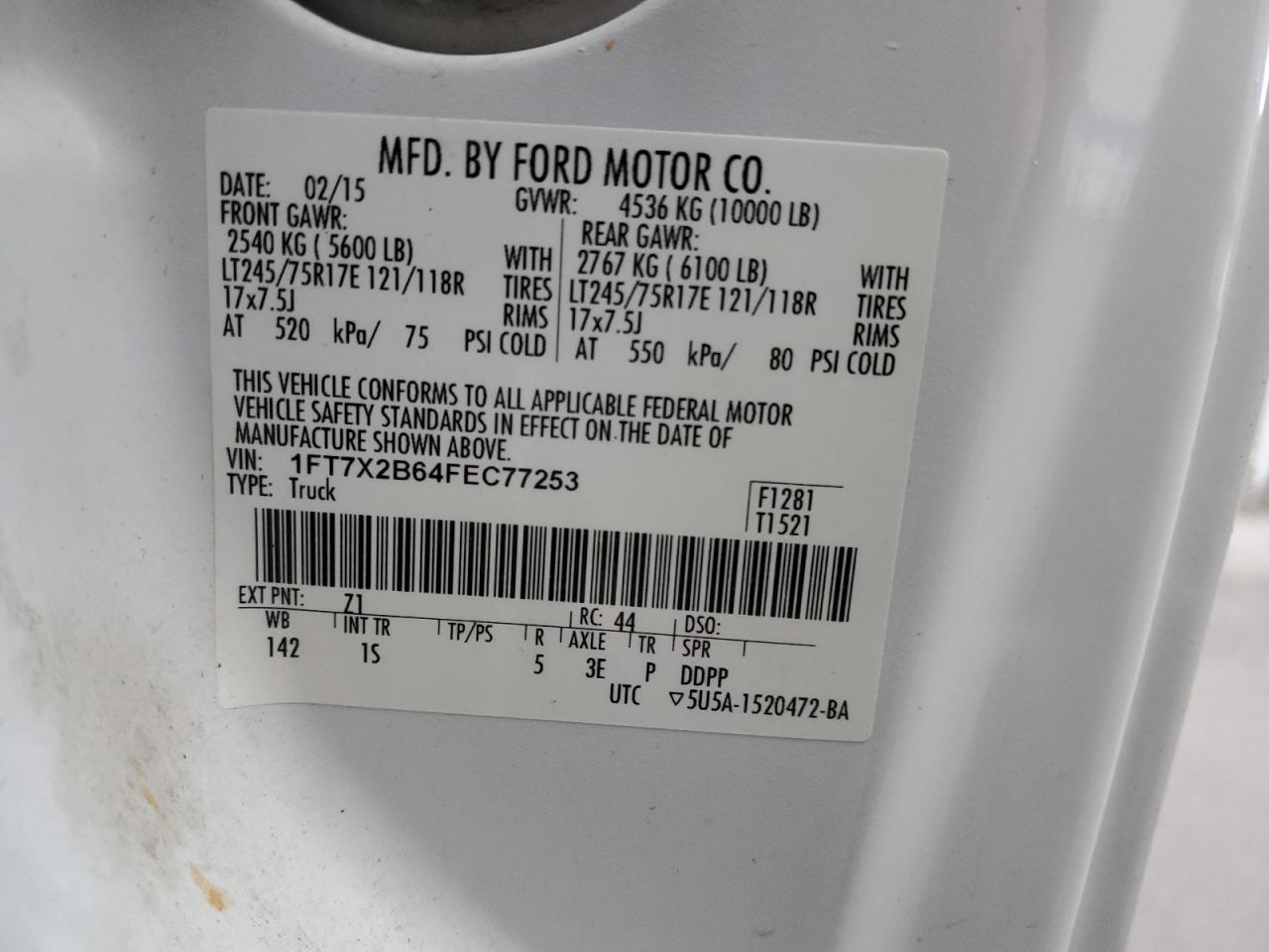 2015 Ford F250 Super Duty VIN: 1FT7X2B64FEC77253 Lot: 39471414