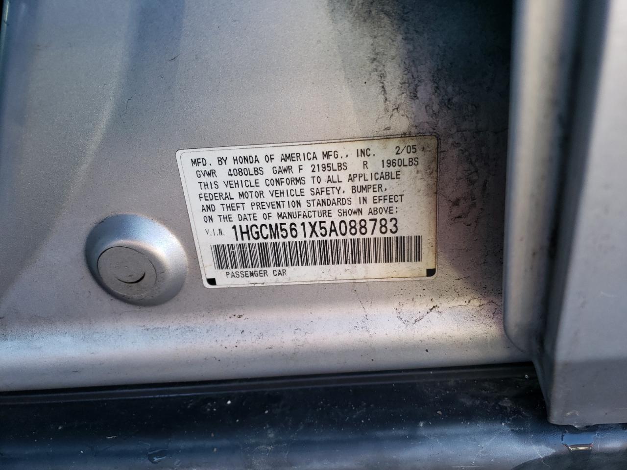 2005 Honda Accord Dx VIN: 1HGCM561X5A088783 Lot: 56143594