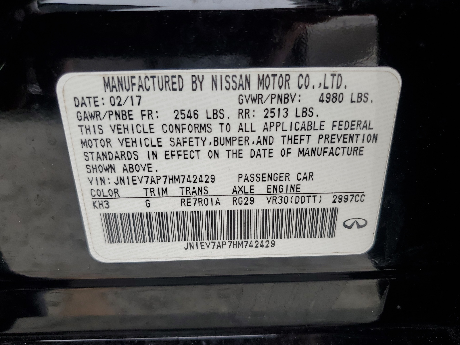 JN1EV7AP7HM742429 2017 Infiniti Q50 Premium