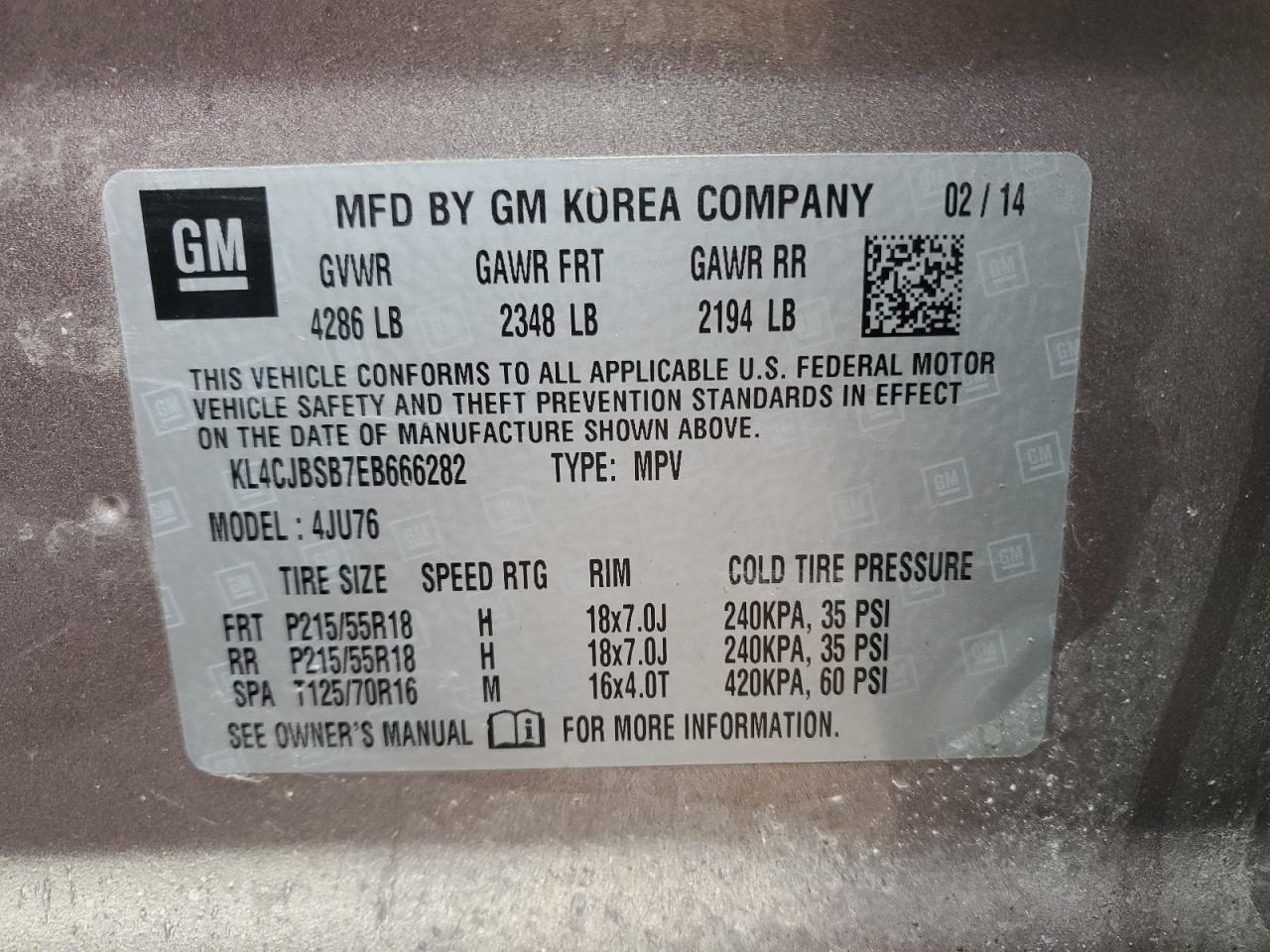 KL4CJBSB7EB666282 2014 Buick Encore Convenience