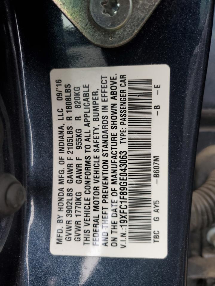 19XFC1F89GE043063 2016 Honda Civic Ex