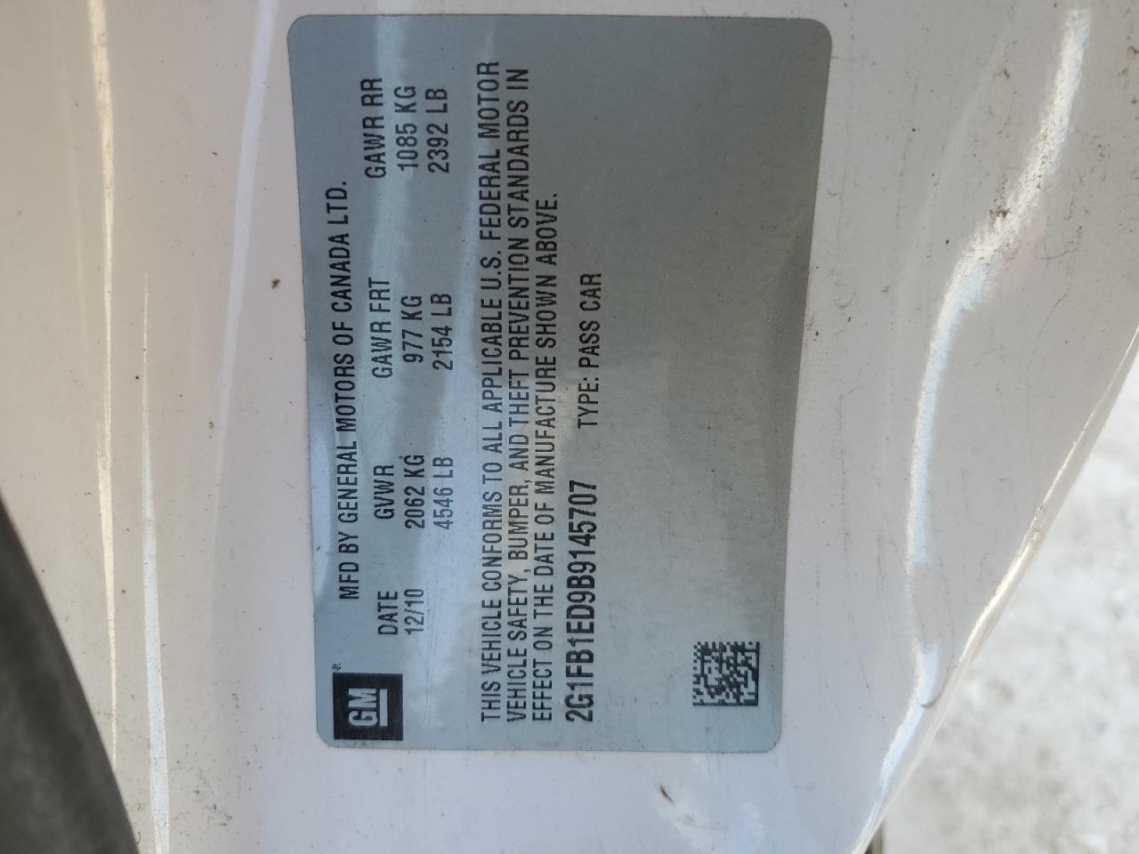 2011 Chevrolet Camaro Lt VIN: 2G1FB1ED9B9145707 Lot: 37441254