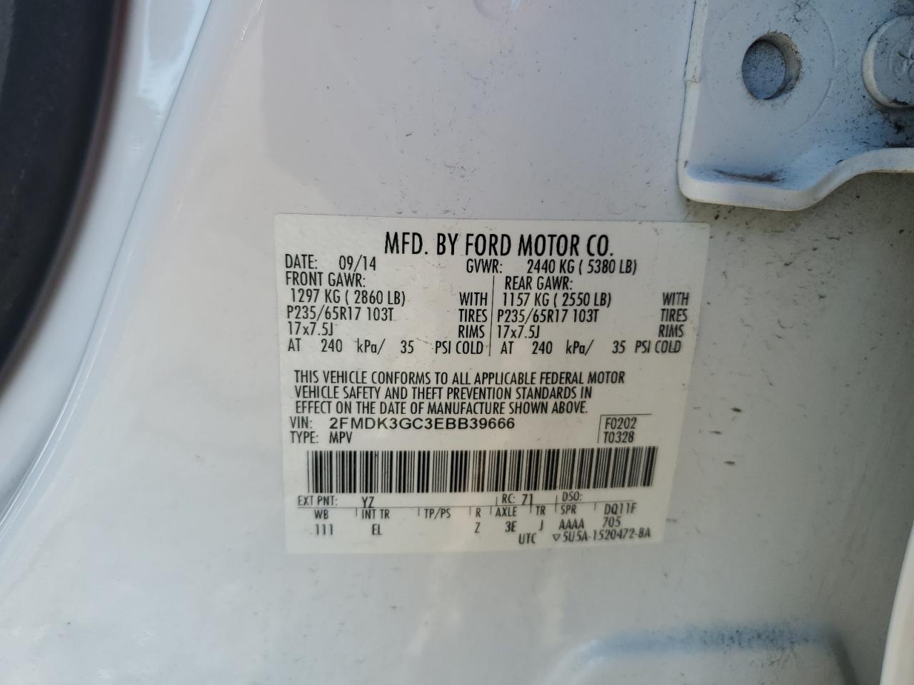 2FMDK3GC3EBB39666 2014 Ford Edge Se