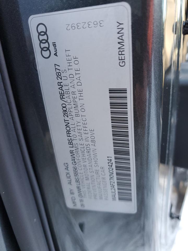 2019 Audi A6 Premium Plus VIN: WAUL2AF27KN024241 Lot: 37499504