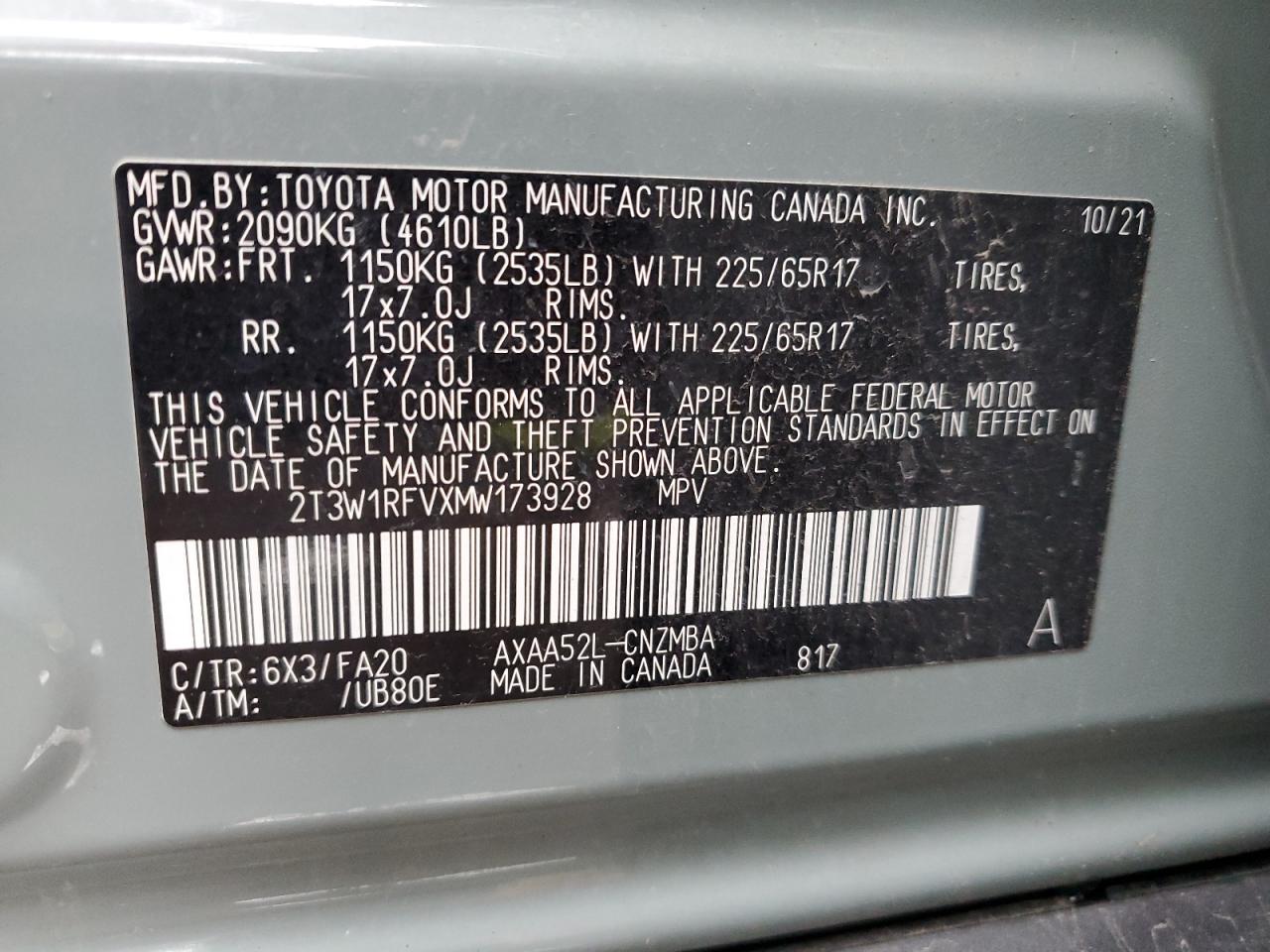 2T3W1RFVXMW173928 2021 TOYOTA RAV 4 - Image 12