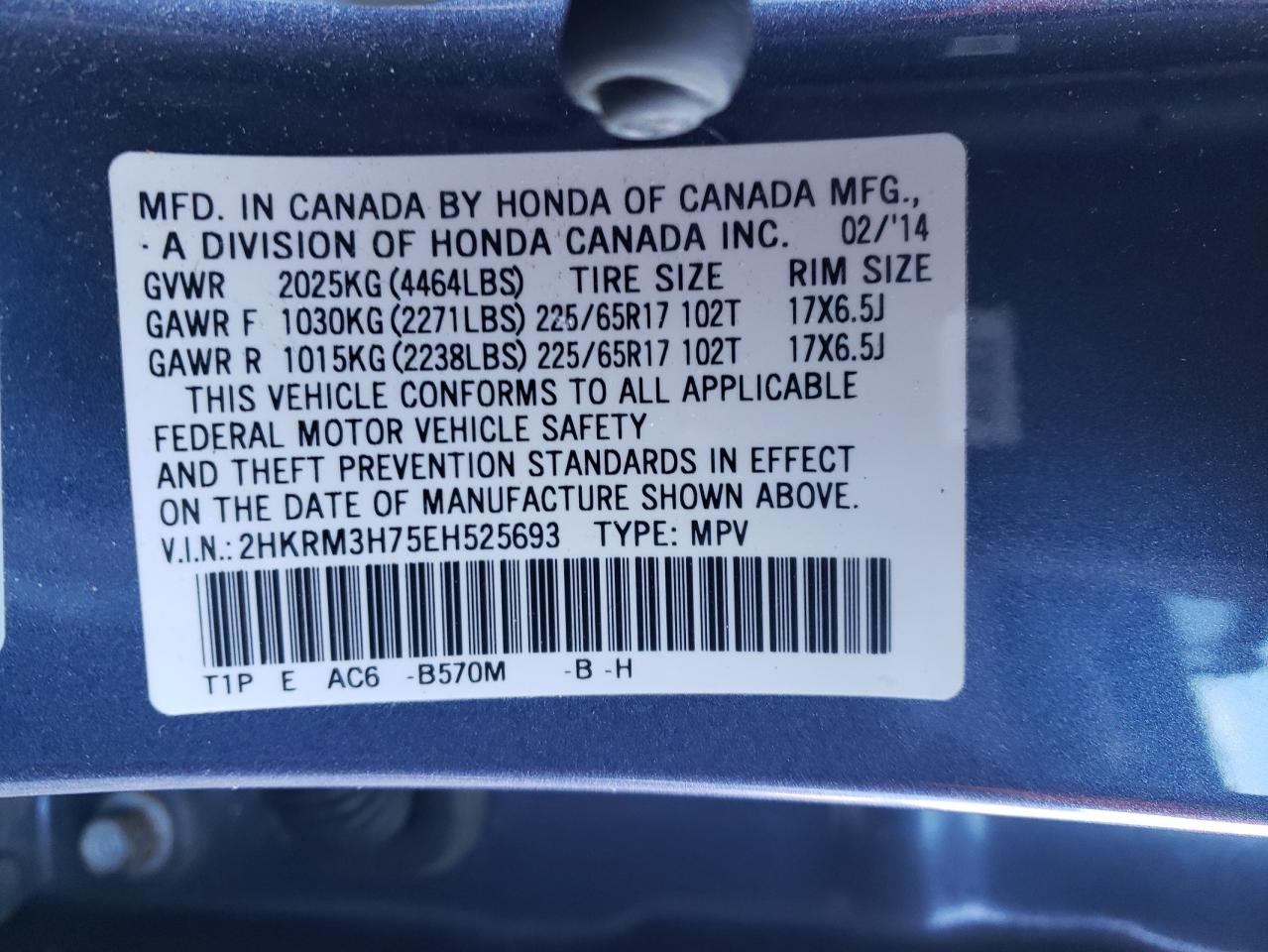 2HKRM3H75EH525693 2014 Honda Cr-V Exl