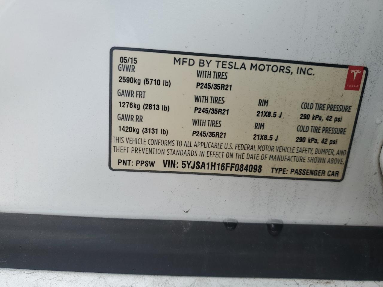 5YJSA1H16FF084098 2015 Tesla Model S 85