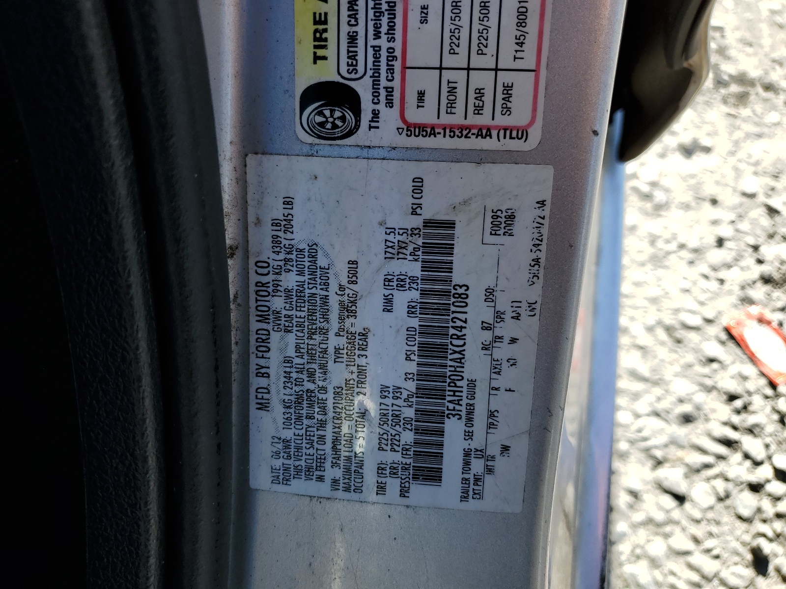 3FAHP0HAXCR421083 2012 Ford Fusion Se