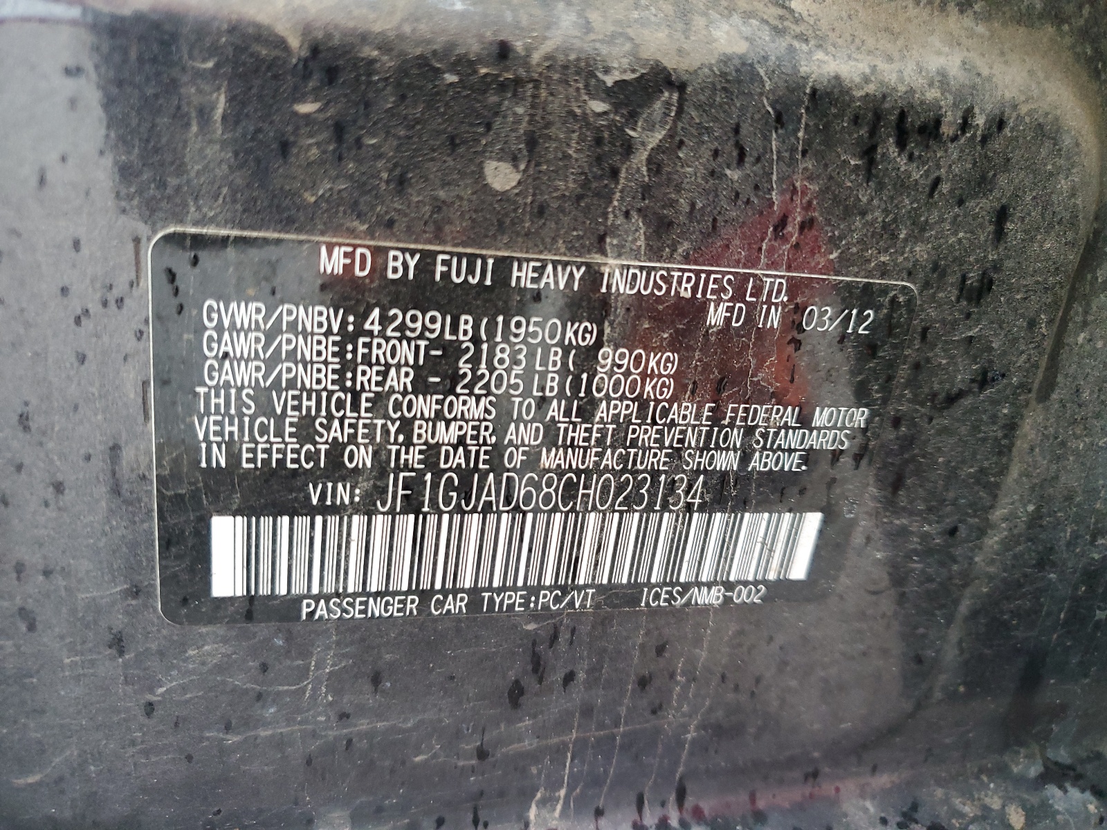 JF1GJAD68CH023134 2012 Subaru Impreza Premium