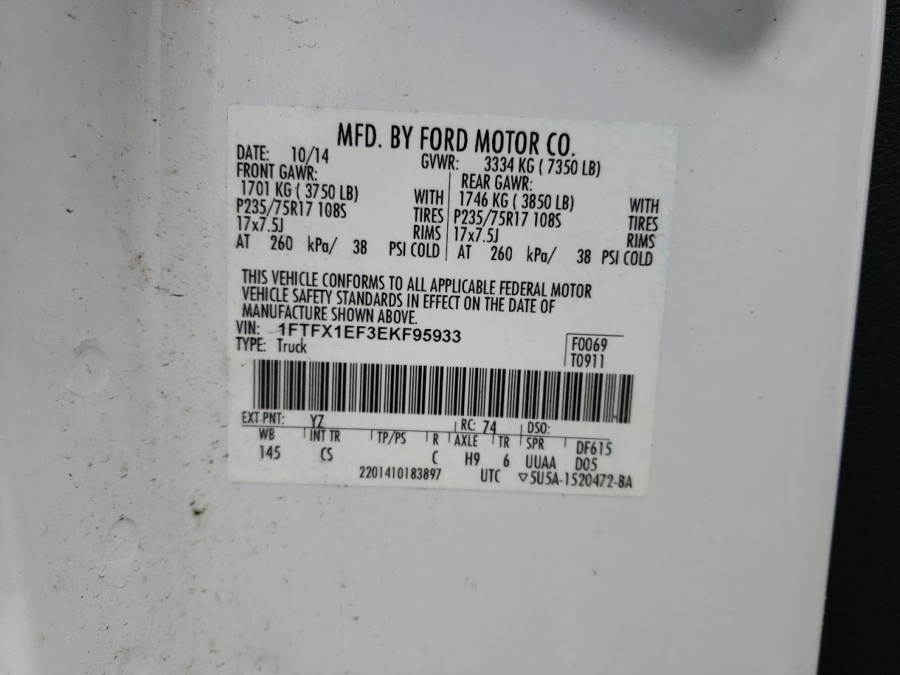 1FTFX1EF3EKF95933 2014 Ford F150 Super Cab