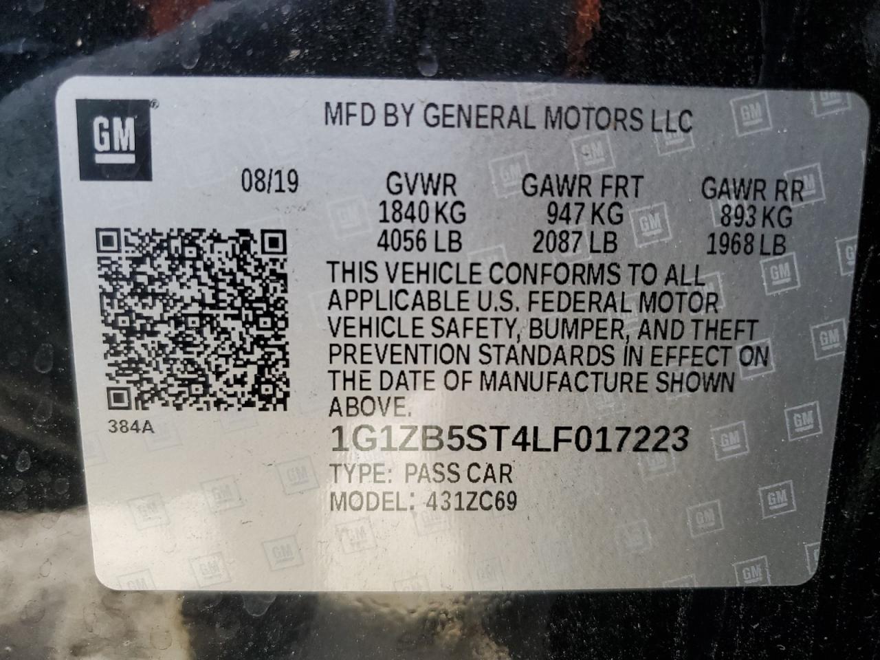 2020 Chevrolet Malibu Ls VIN: 1G1ZB5ST4LF017223 Lot: 57332874