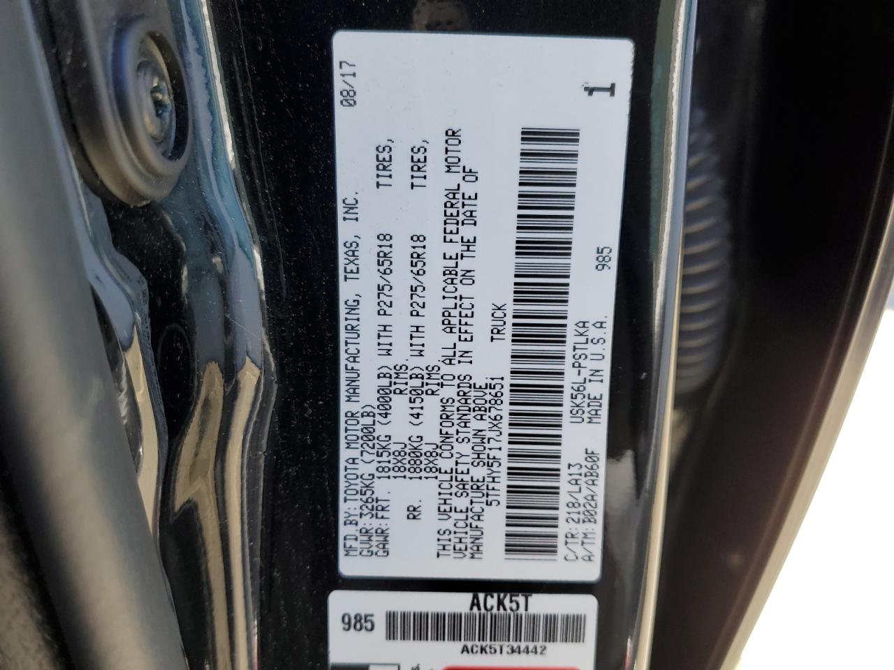 5TFHY5F17JX678651 2018 Toyota Tundra Crewmax Limited