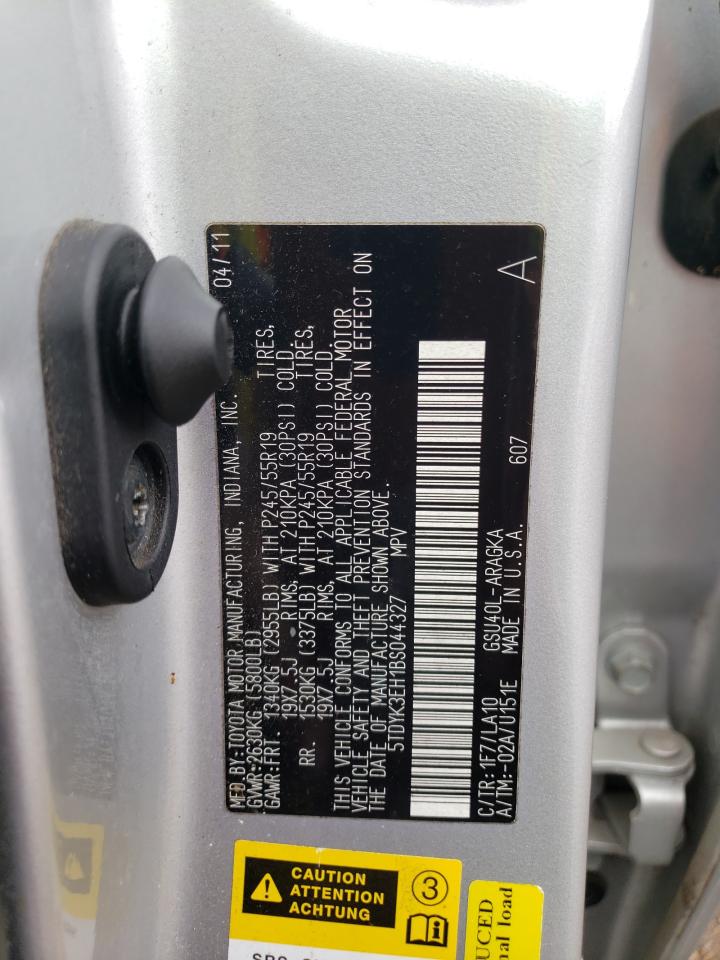 2011 Toyota Highlander Limited VIN: 5TDYK3EH1BS044327 Lot: 89889735