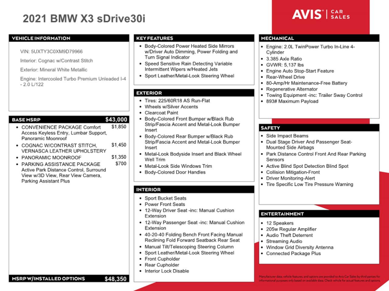 5UXTY3C0XM9D79966 2021 BMW X3 Sdrive30I