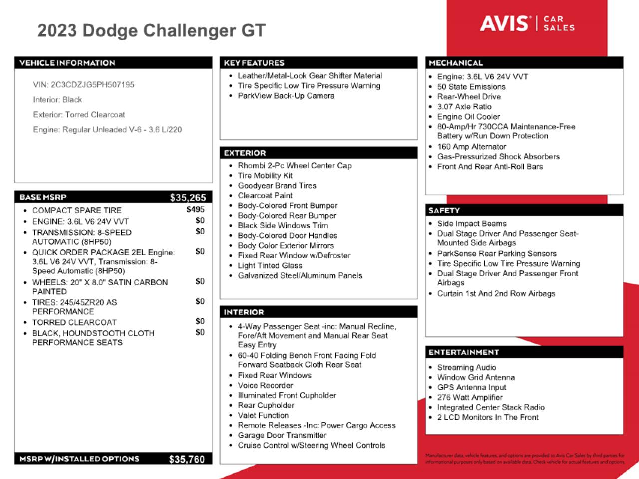 2C3CDZJG5PH507195 2023 Dodge Challenger Gt