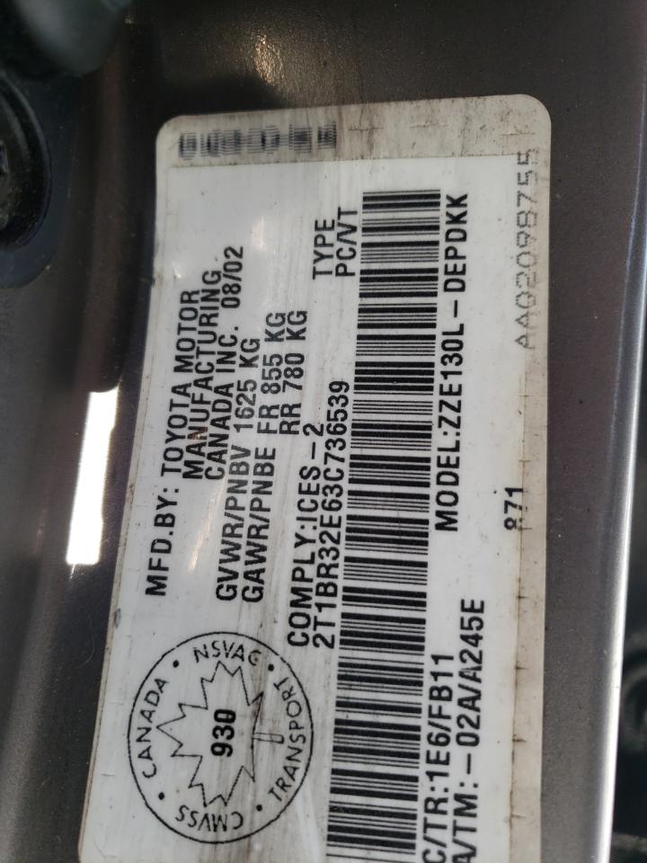 2003 Toyota Corolla Ce VIN: 2T1BR32E63C736539 Lot: 40781864