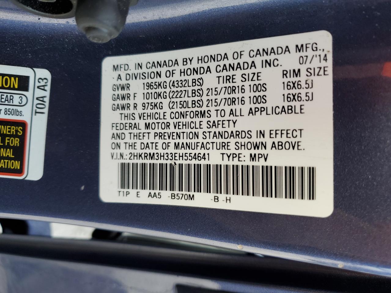 2HKRM3H33EH554641 2014 Honda Cr-V Lx