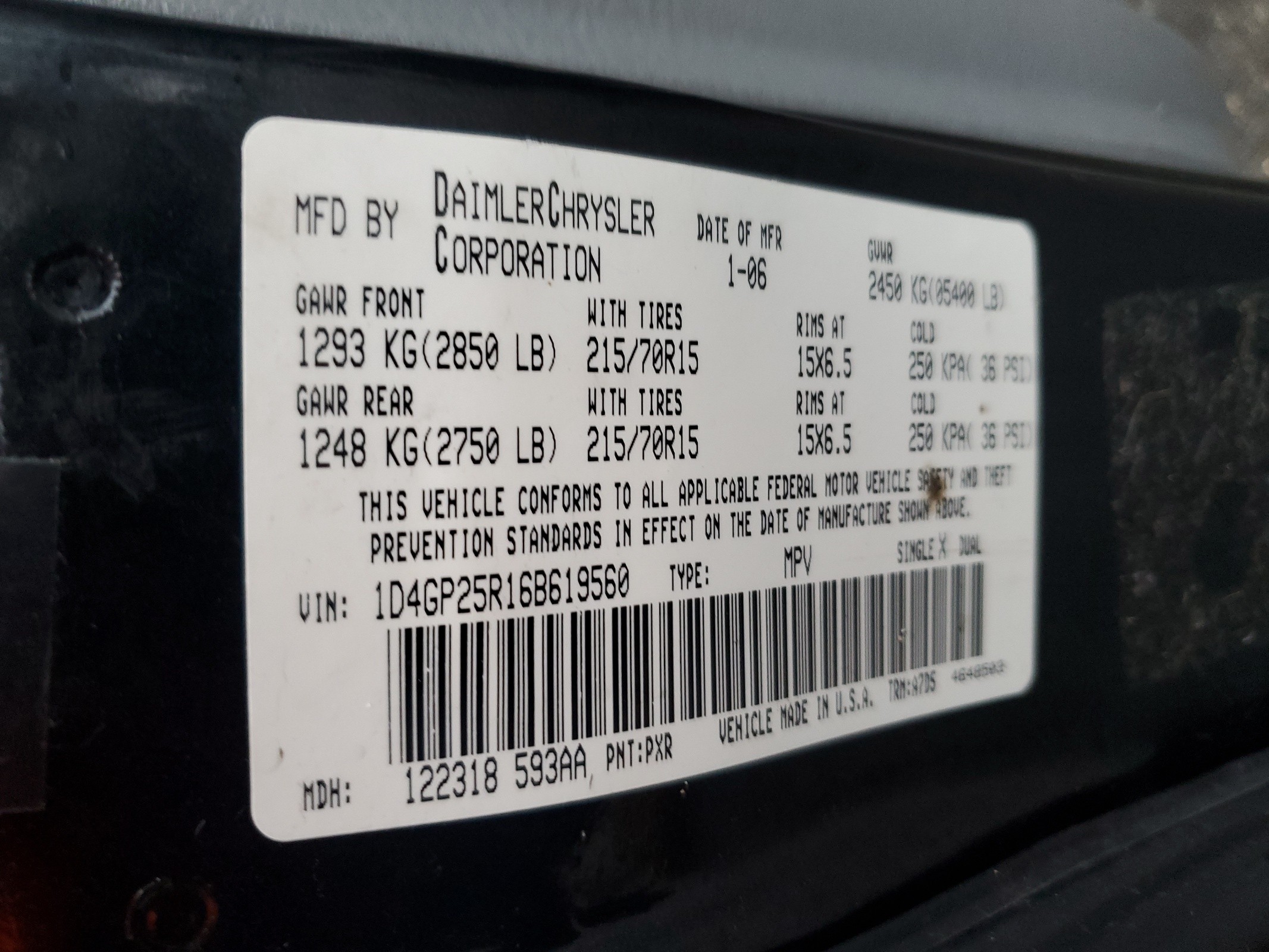 1D4GP25R16B619560 2006 Dodge Caravan Se