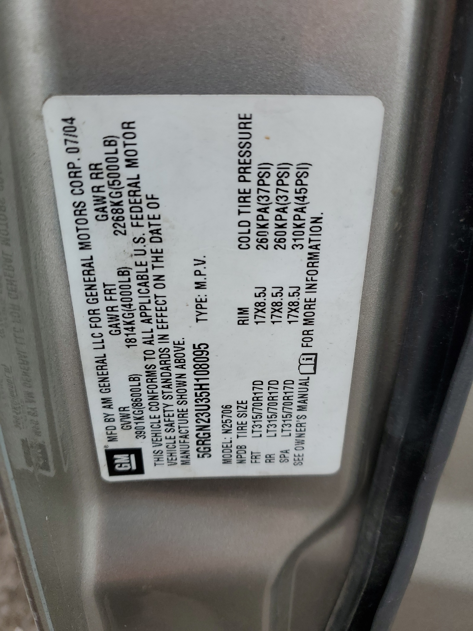 5GRGN23U35H108095 2005 Hummer H2