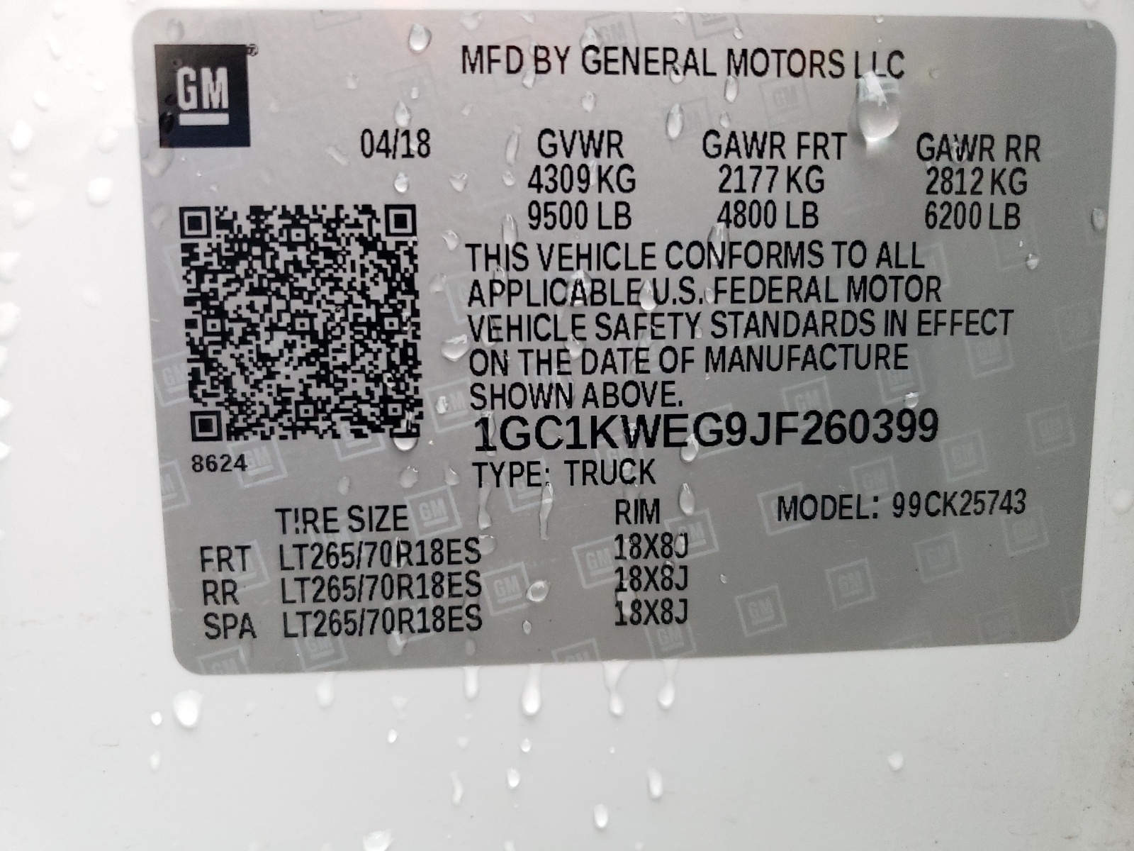 1GC1KWEG9JF260399 2018 Chevrolet Silverado K2500 Heavy Duty Ltz