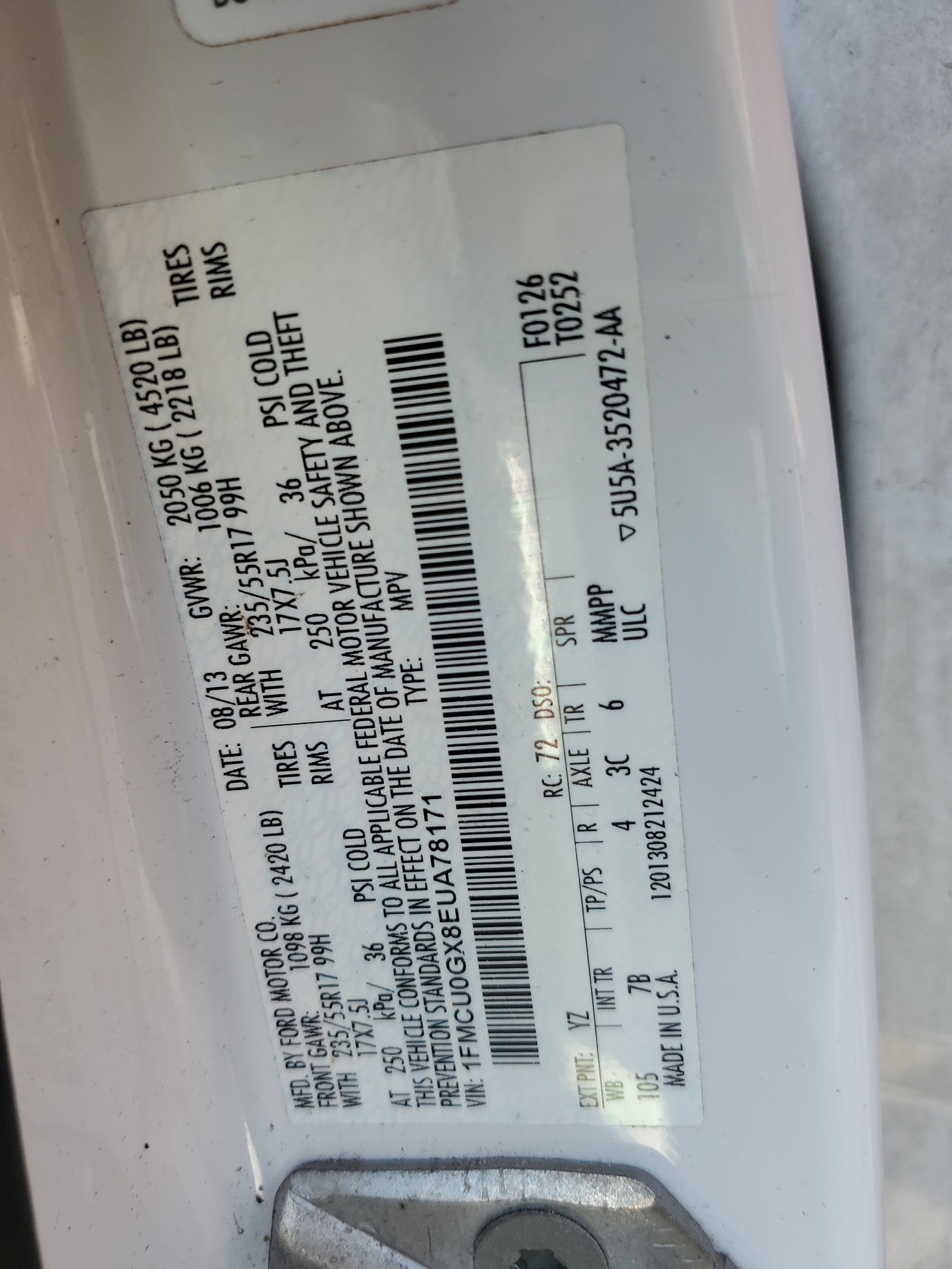 1FMCU0GX8EUA78171 2014 Ford Escape Se