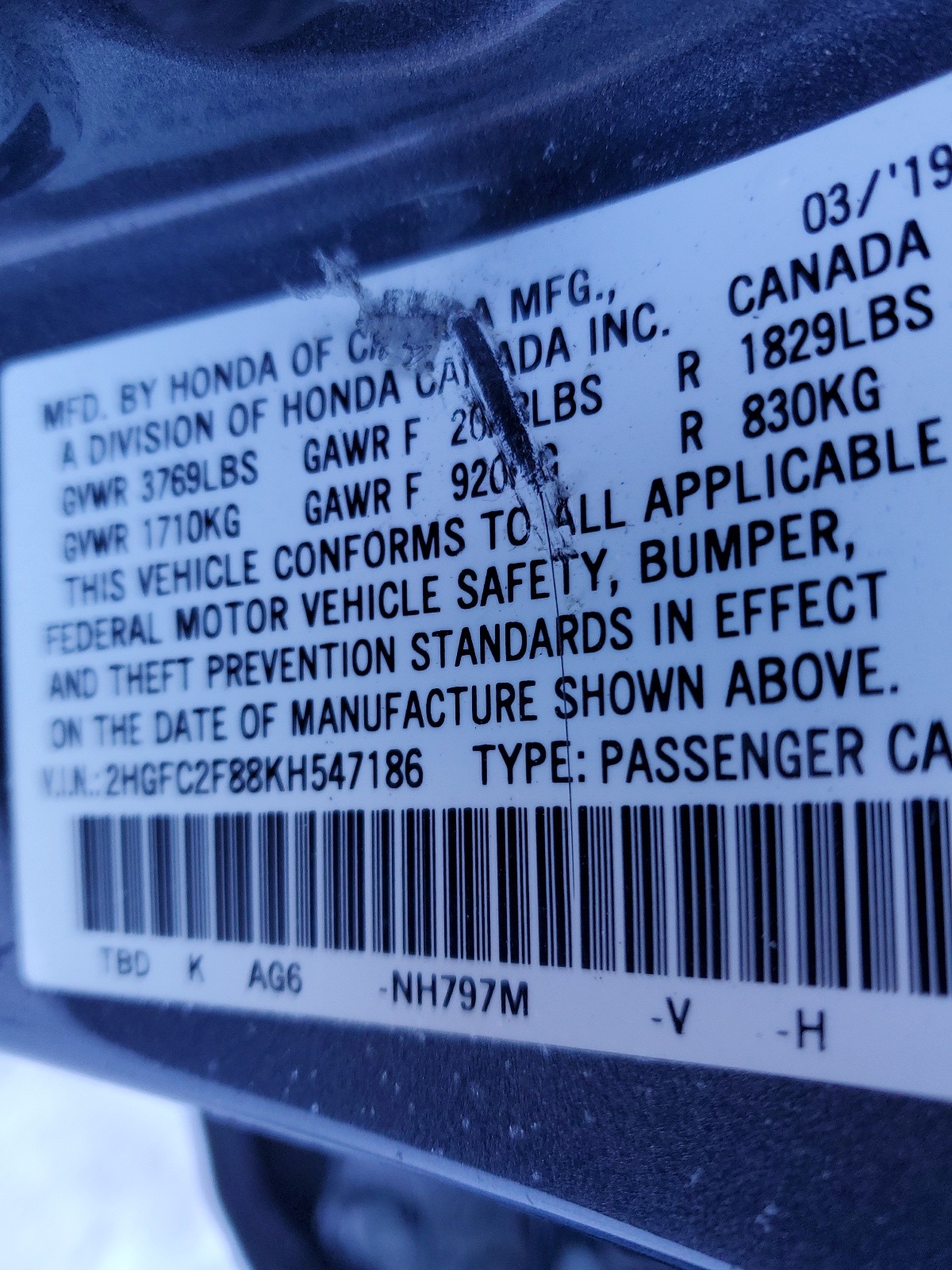 2HGFC2F88KH547186 2019 Honda Civic Sport