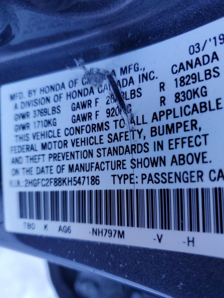 2019 Honda Civic Sport VIN: 2HGFC2F88KH547186 Lot: 38423724