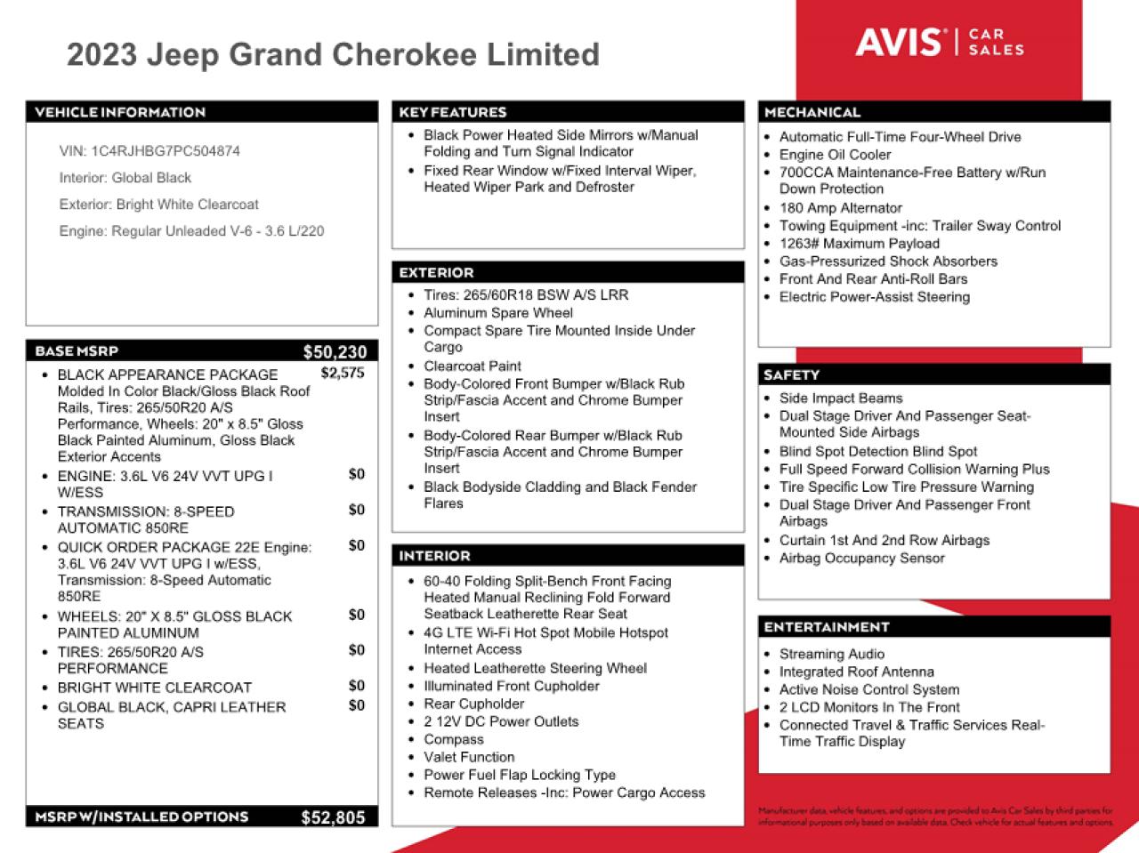 2023 Jeep Grand Cherokee Limited VIN: 1C4RJHBG7PC504874 Lot: 37943284