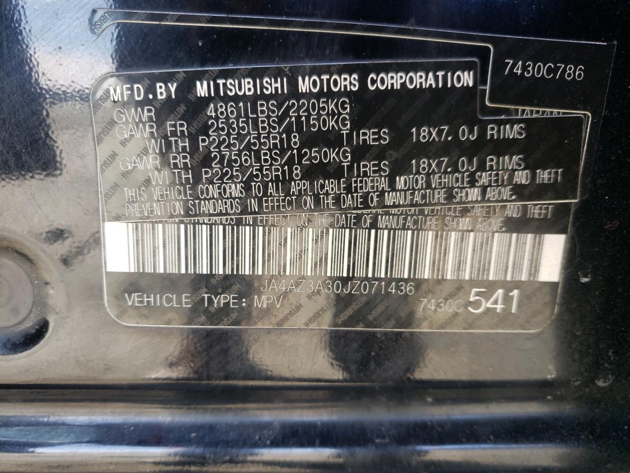 VIN JA4AZ3A30JZ071436 2018 MITSUBISHI OUTLANDER no.13