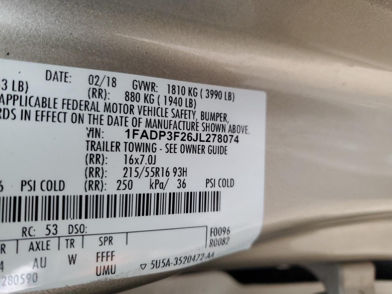 1FADP3F26JL278074 2018 Ford Focus Se