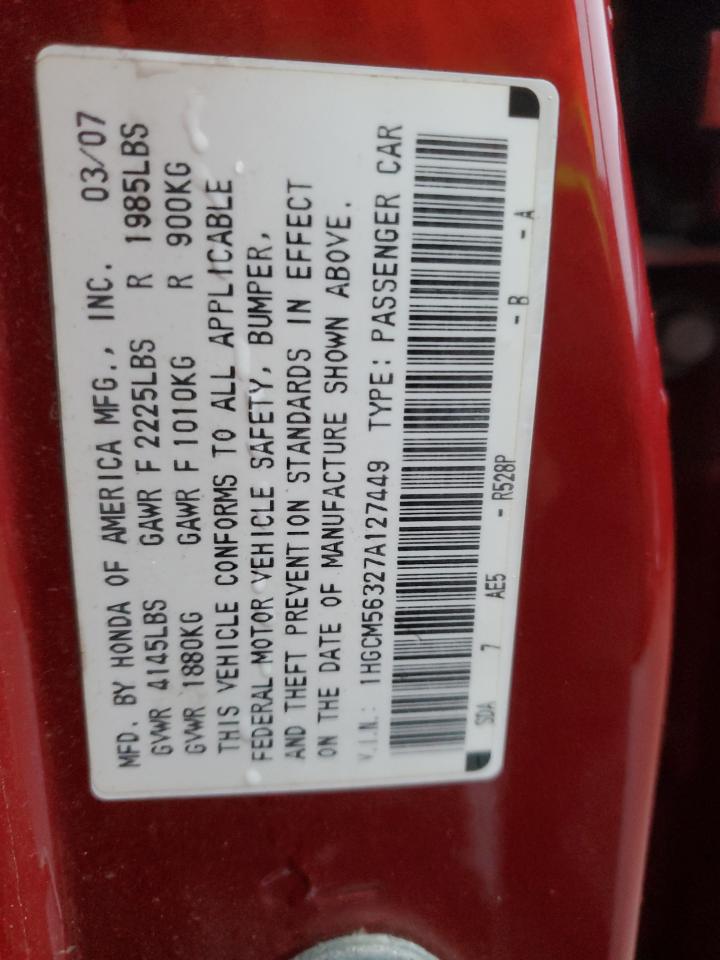 2007 Honda Accord Se VIN: 1HGCM56327A127449 Lot: 75949824