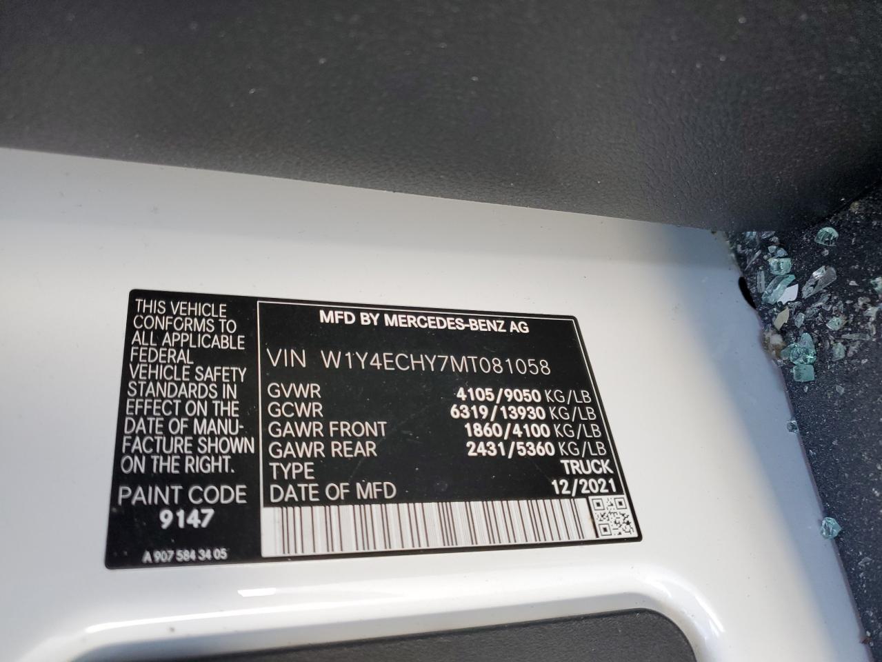 2021 Mercedes-Benz Sprinter 2500 VIN: W1Y4ECHY7MT081058 Lot: 39007484