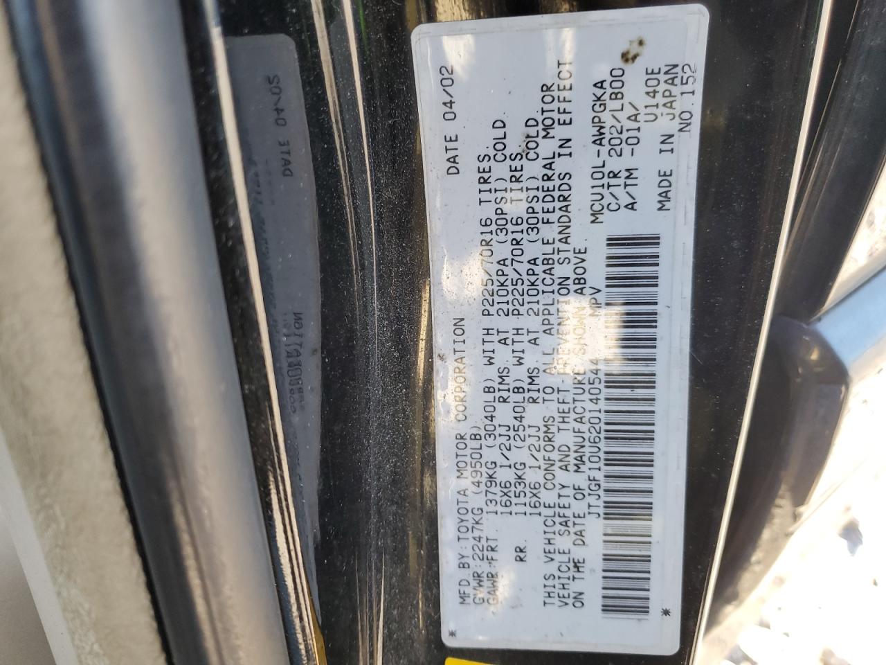 2002 Lexus Rx 300 VIN: JTJGF10U620140544 Lot: 47863664