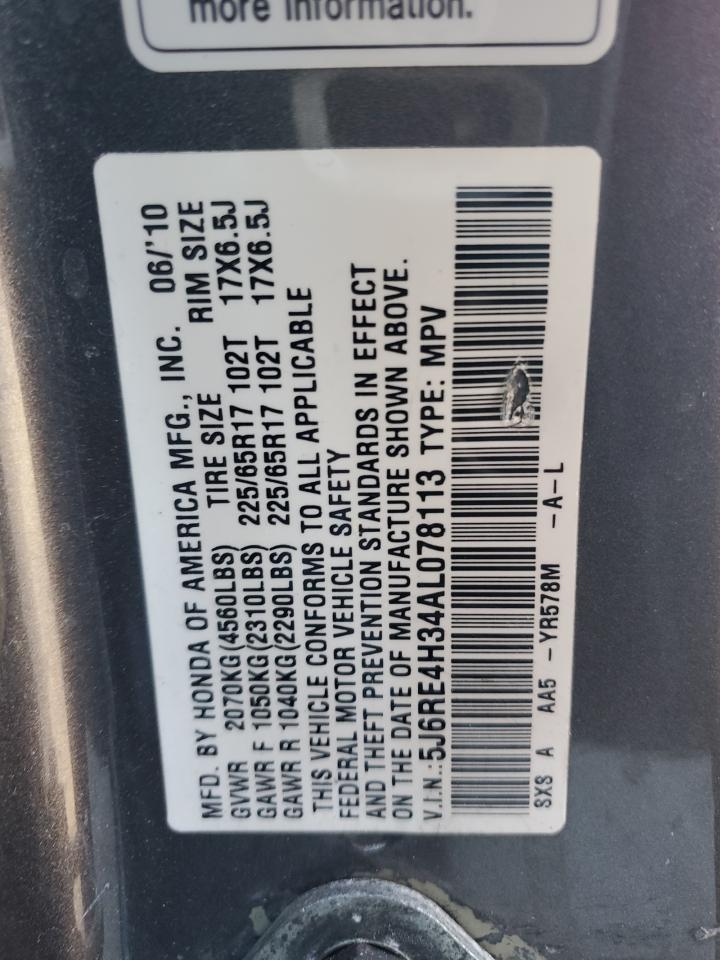 2010 Honda Cr-V Lx VIN: 5J6RE4H34AL078113 Lot: 37119054