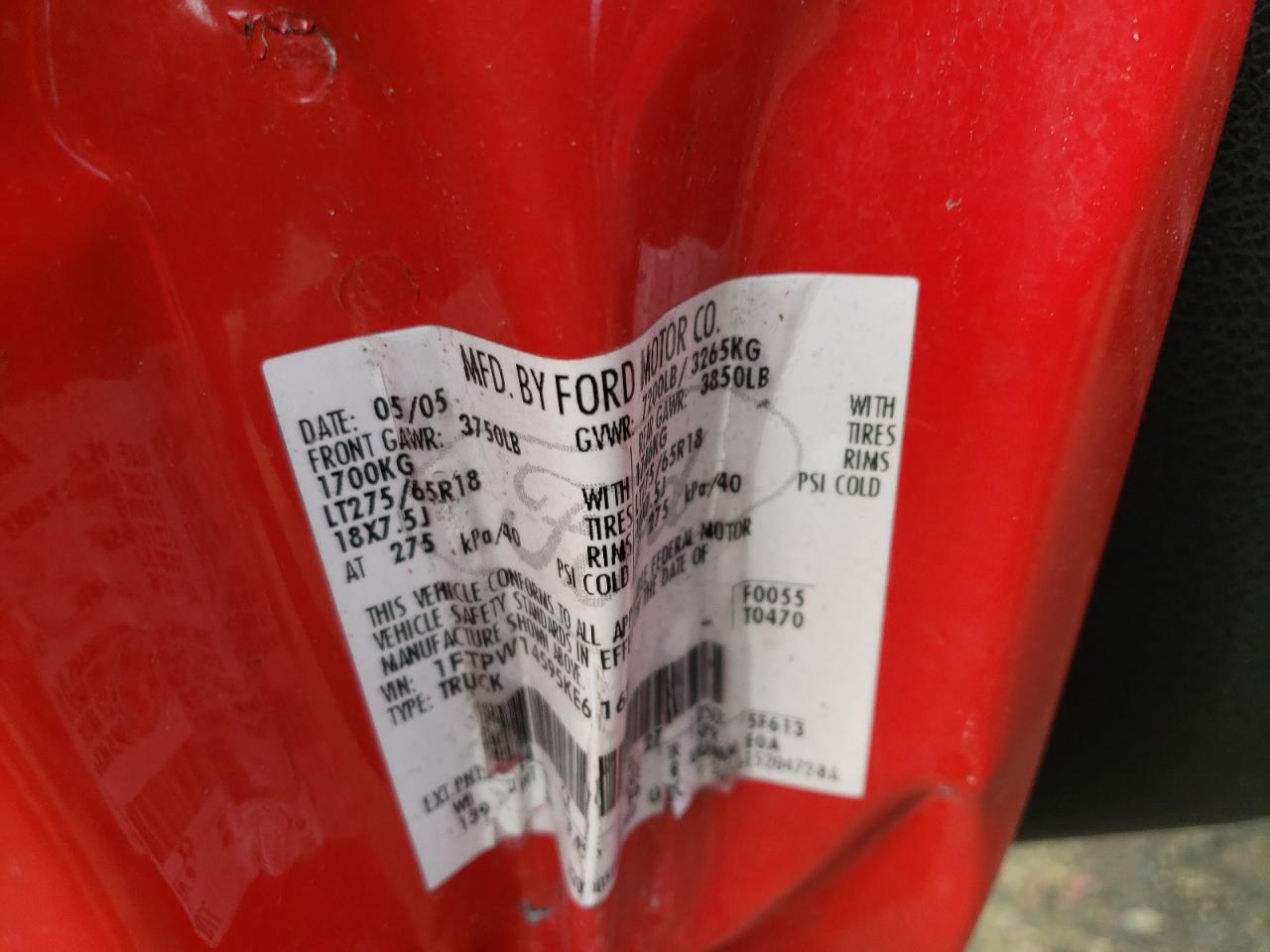 2005 Ford F150 Supercrew VIN: 1FTPW14595KE61623 Lot: 59839304