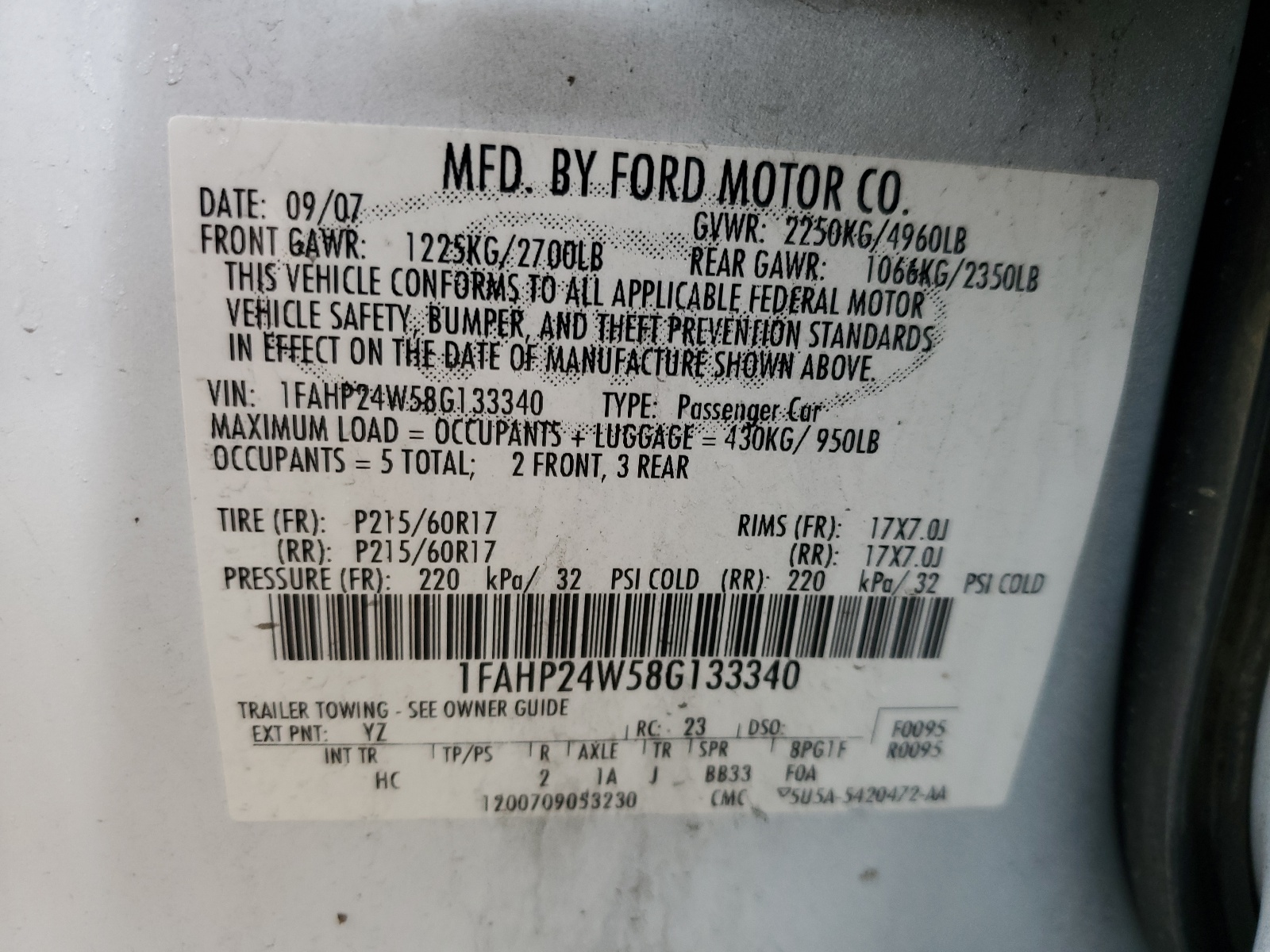 1FAHP24W58G133340 2008 Ford Taurus Sel