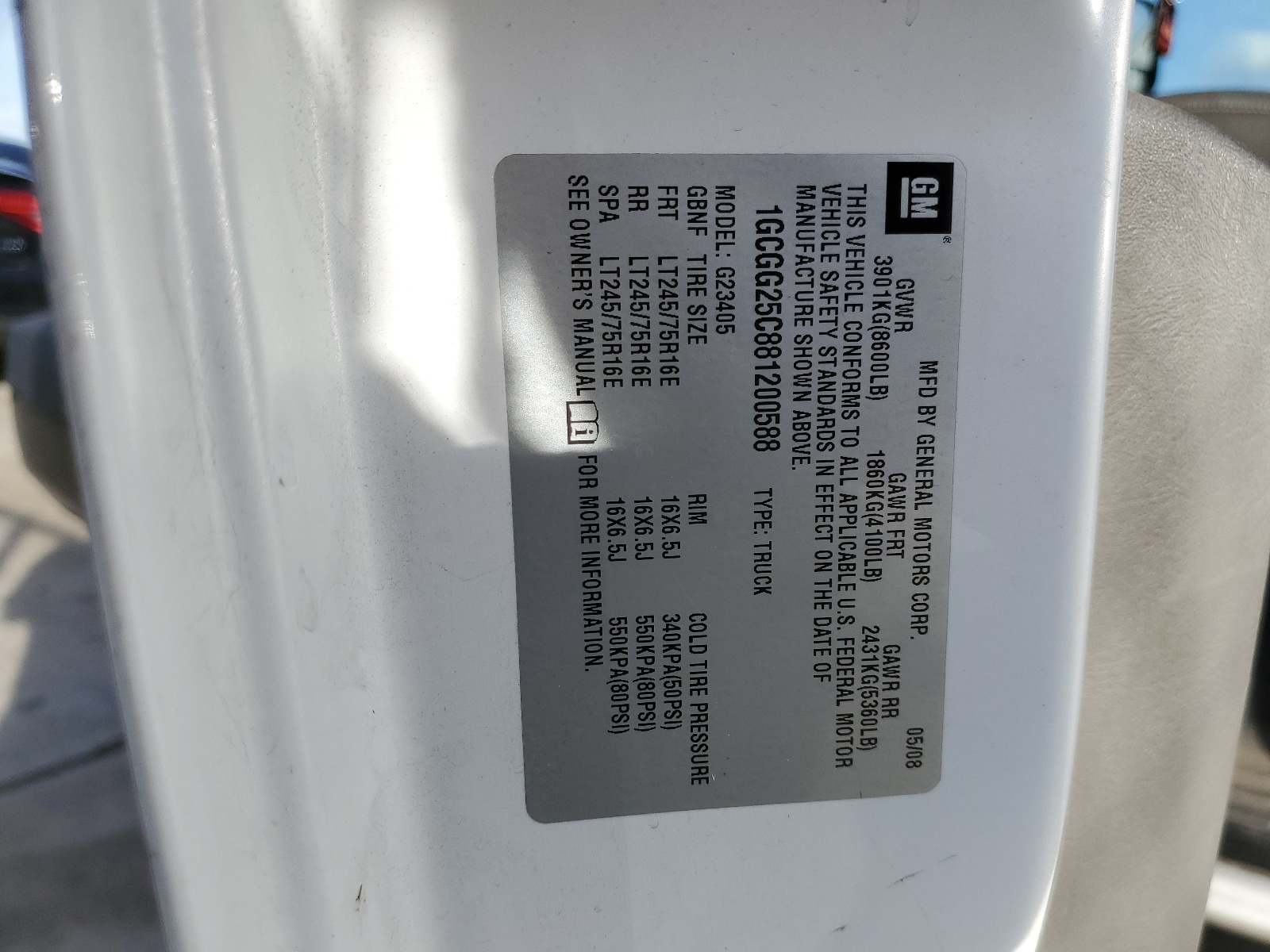 1GCGG25C881200588 2008 Chevrolet Express G2500