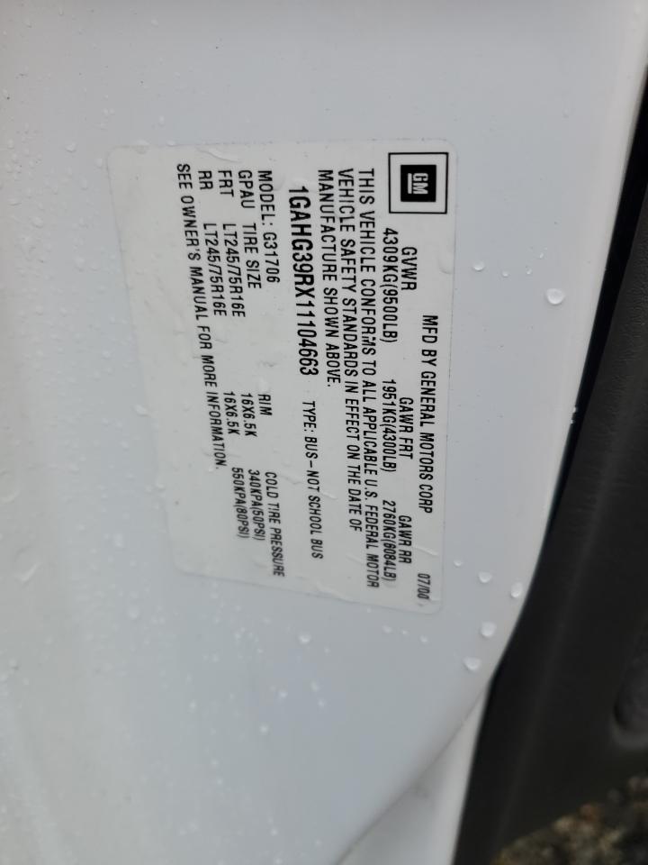 2001 Chevrolet Express G3500 VIN: 1GAHG39RX11104663 Lot: 39360444