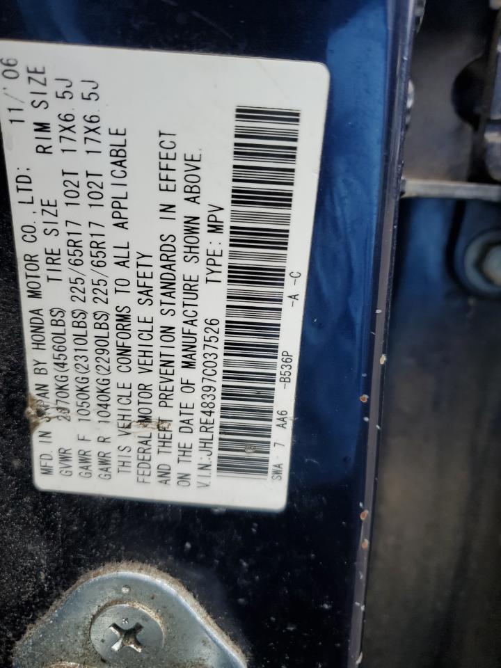 2007 Honda Cr-V Lx VIN: JHLRE48397C037526 Lot: 37312094