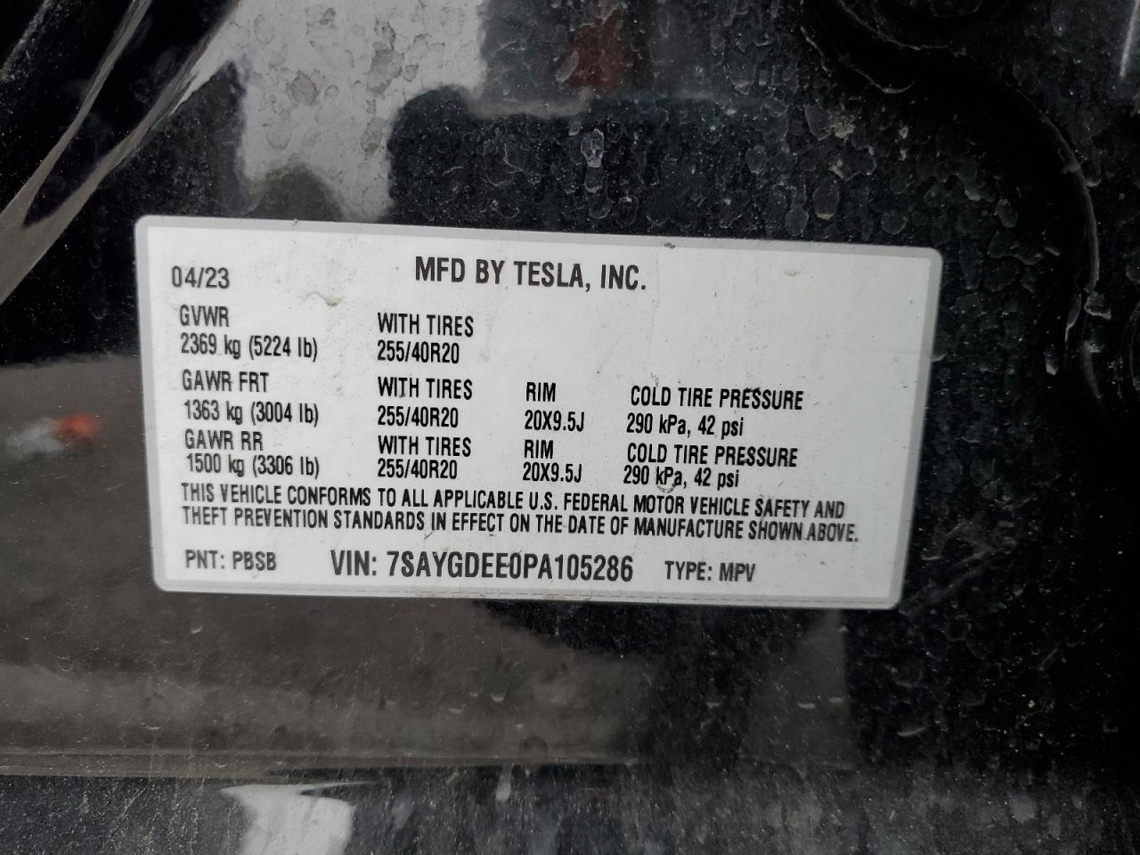 2023 Tesla Model Y VIN: 7SAYGDEE0PA105286 Lot: 38593414