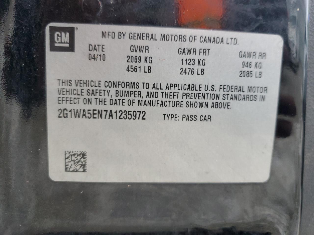 2010 Chevrolet Impala Ls VIN: 2G1WA5EN7A1235972 Lot: 64505504