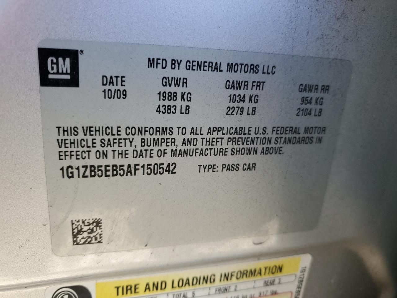 2010 Chevrolet Malibu Ls VIN: 1G1ZB5EB5AF150542 Lot: 36994844