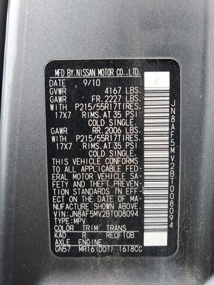 2011 Nissan Juke S VIN: JN8AF5MV2BT008094 Lot: 37352624