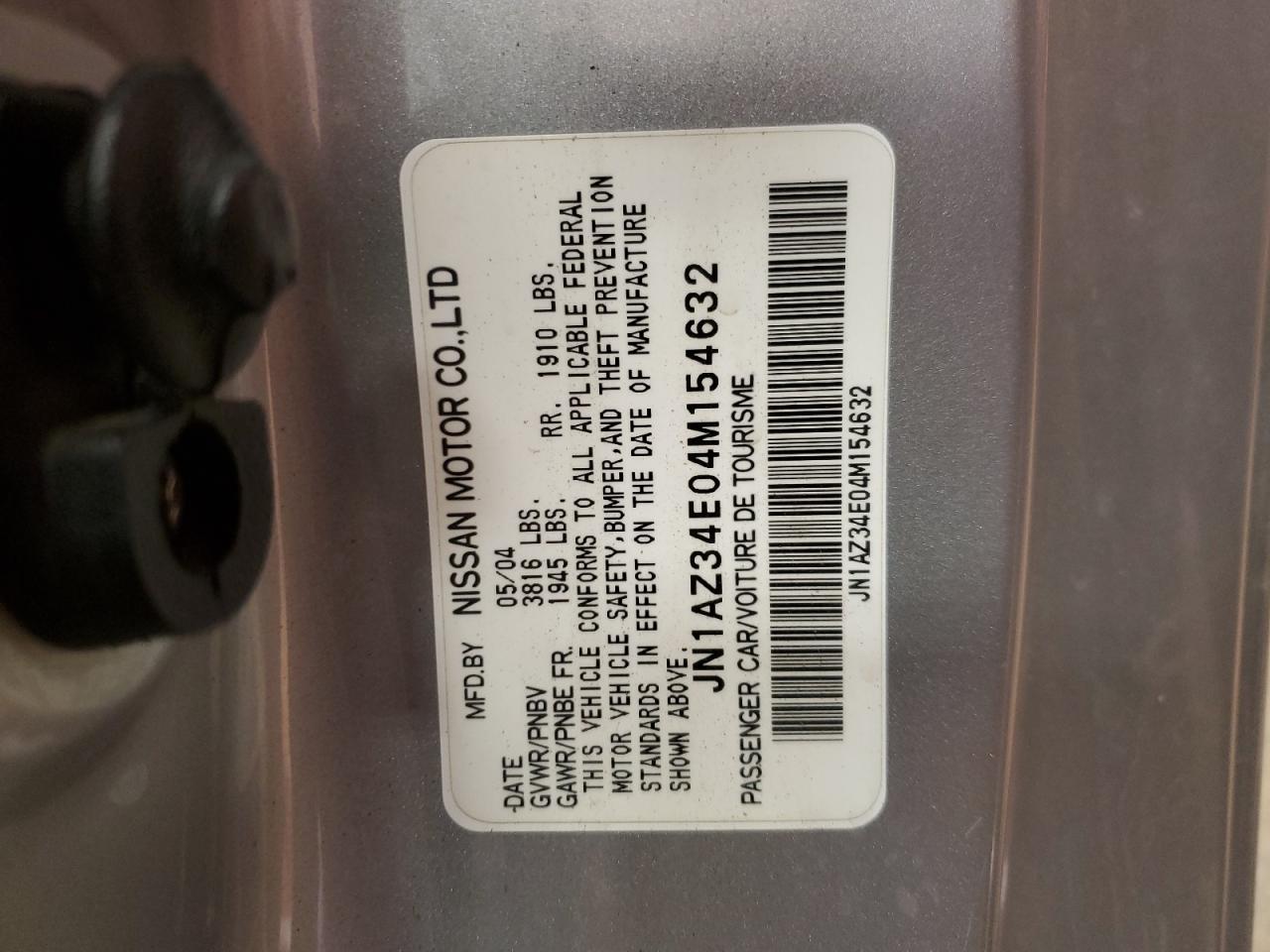 2004 Nissan 350Z Coupe VIN: JN1AZ34E04M154632 Lot: 40672744