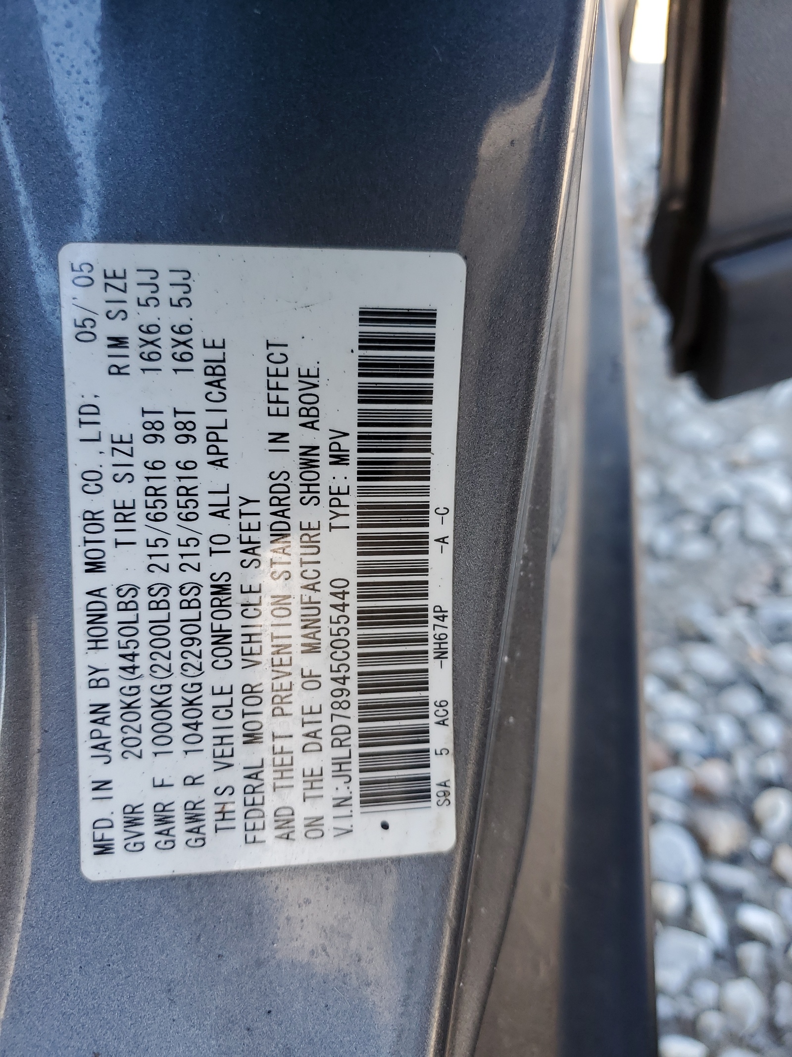 JHLRD78945C055440 2005 Honda Cr-V Se