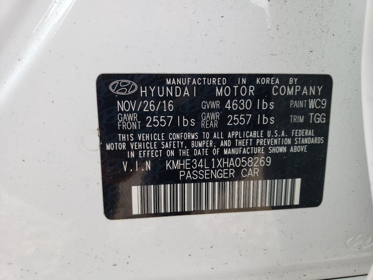 2017 Hyundai Sonata Hybrid VIN: KMHE34L1XHA058269 Lot: 82273613