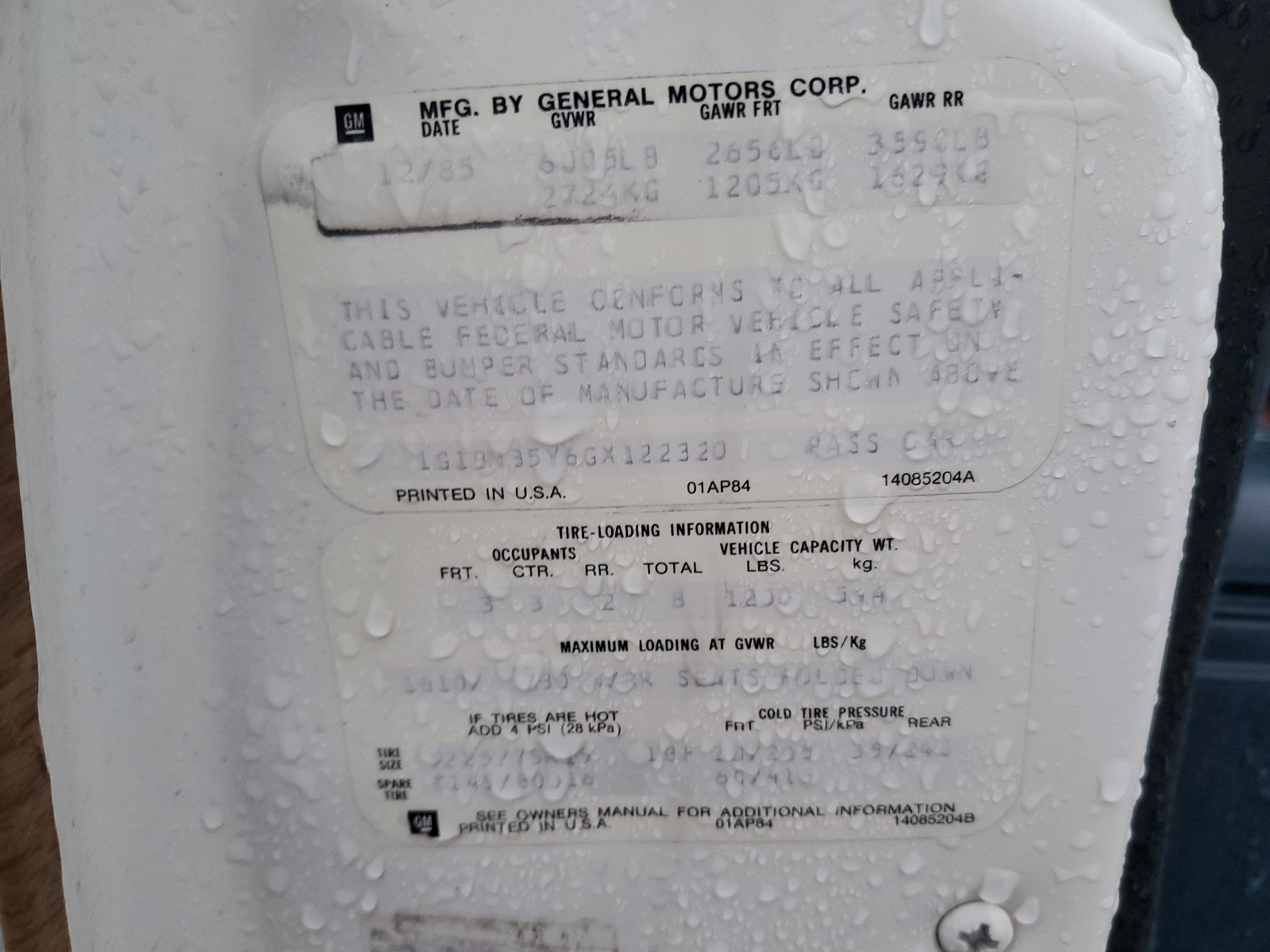 1G1BN35Y6GX122320 1986 Chevrolet Caprice Classic