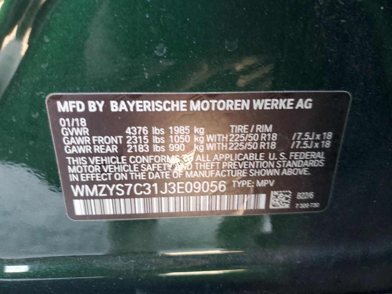 2018 Mini Cooper Countryman VIN: WMZYS7C31J3E09056 Lot: 40750374