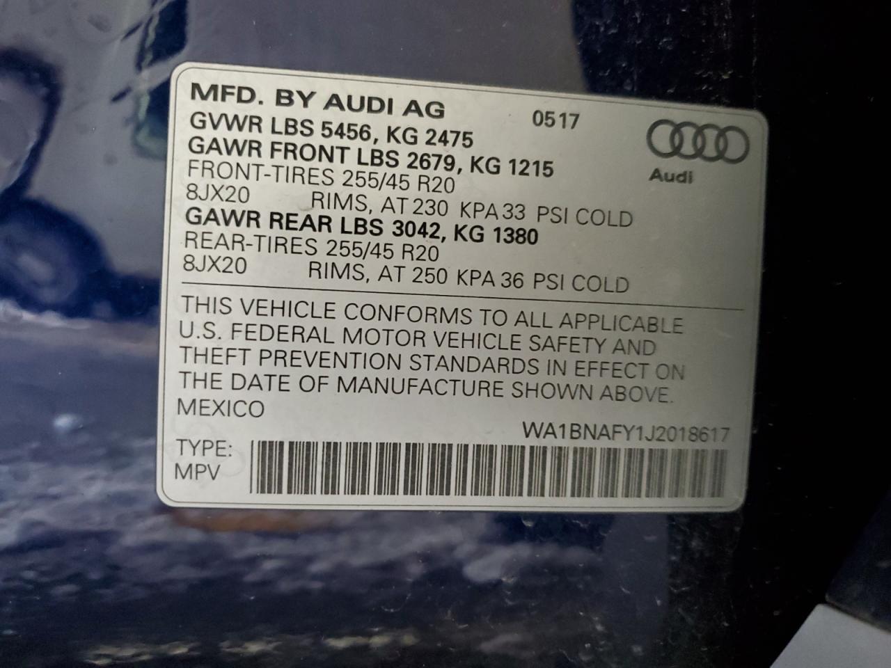 WA1BNAFY1J2018617 2018 Audi Q5 Premium Plus