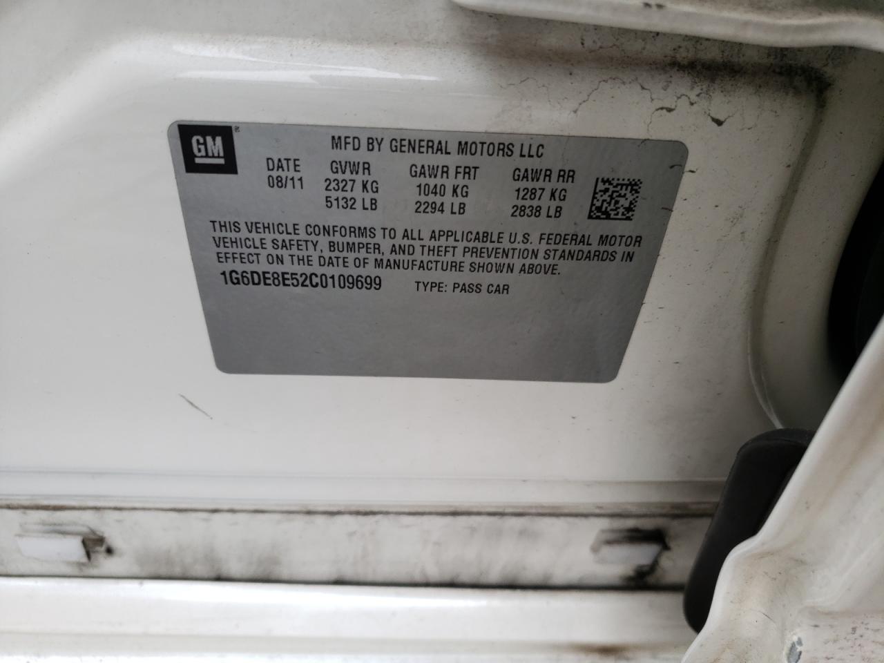 2012 Cadillac Cts Luxury Collection VIN: 1G6DE8E52C0109699 Lot: 40696994